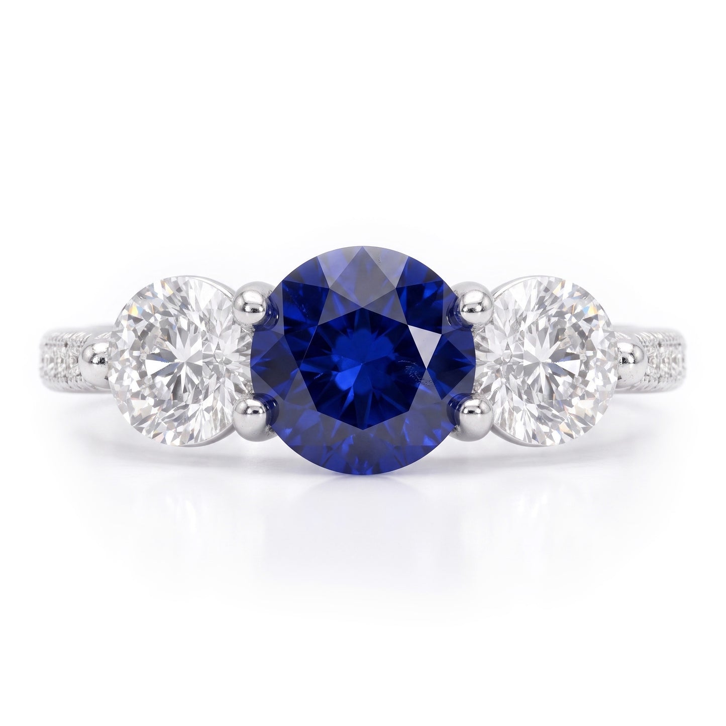 Natural Earth Mined Diamond ( Not Lab Grown ) Engagement Ring Round Ceylon Sapphire 3 Carats Jewelry