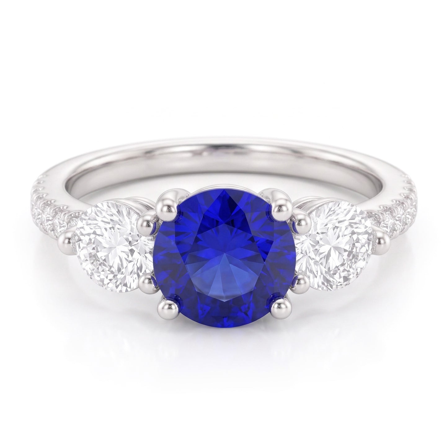 Natural Earth Mined Diamond ( Not Lab Grown ) Engagement Ring Round Ceylon Sapphire 3 Carats Jewelry