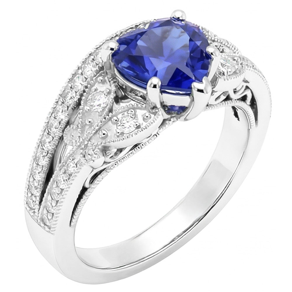 natural round sapphire 3ct ring front view