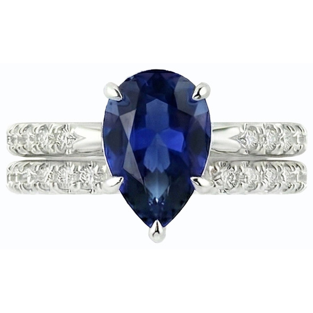 natural round sapphire 3.50ct ring on white background