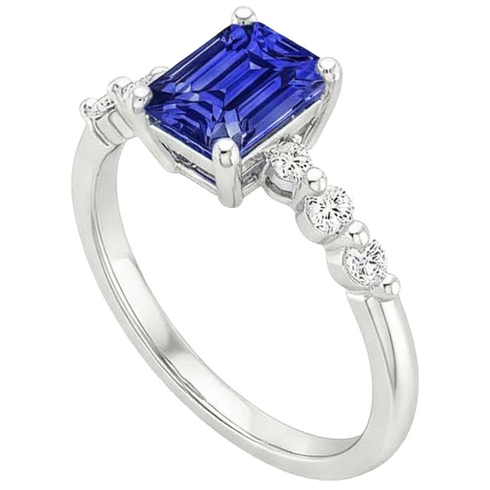 Natural Earth Mined Diamond ( Not Lab Grown ) Engagement Ring Sri Lankan Sapphire 3.50 Carats White Gold 14K