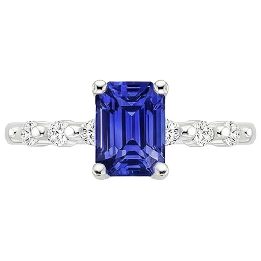 Natural Earth Mined Diamond ( Not Lab Grown ) Engagement Ring Sri Lankan Sapphire 3.50 Carats White Gold 14K