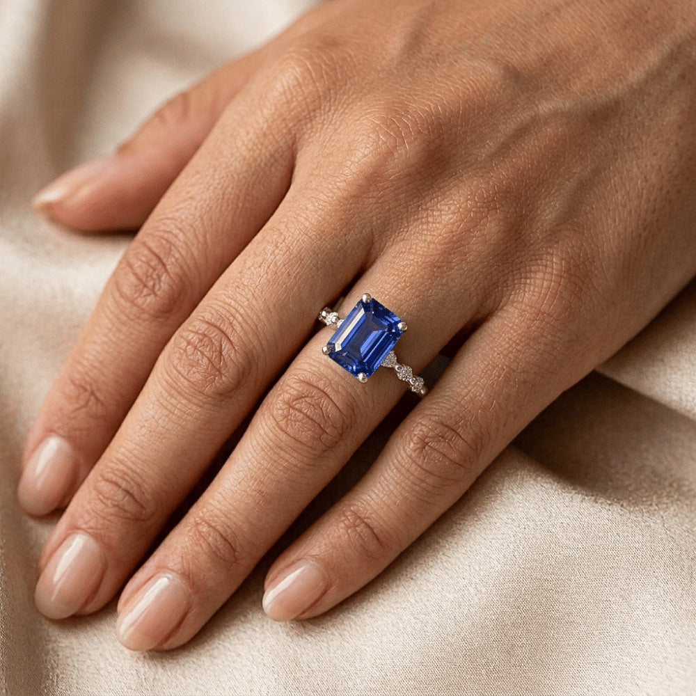 Natural Earth Mined Diamond ( Not Lab Grown ) Engagement Ring Sri Lankan Sapphire 3.50 Carats White Gold 14K