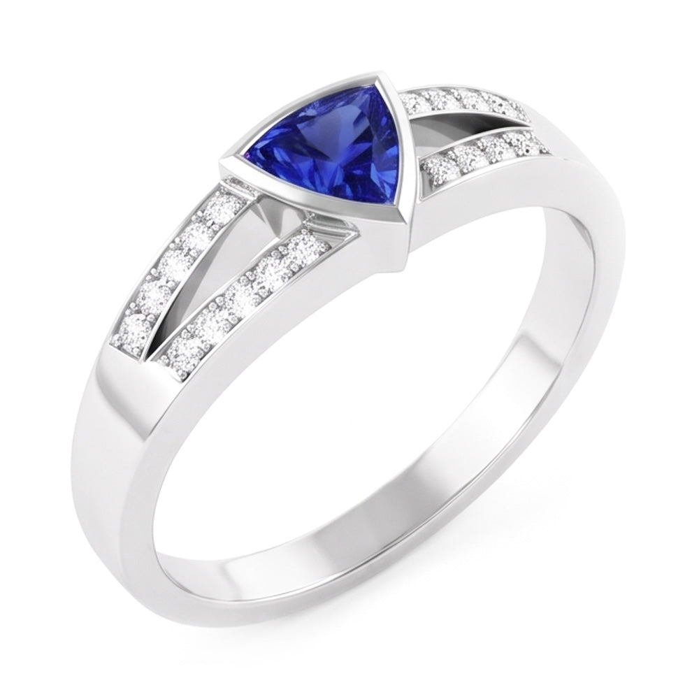 Natural Earth Mined Diamond ( Not Lab Grown ) Engagement Ring Trillion Sapphire Jewelry Split Shank 1 Carat