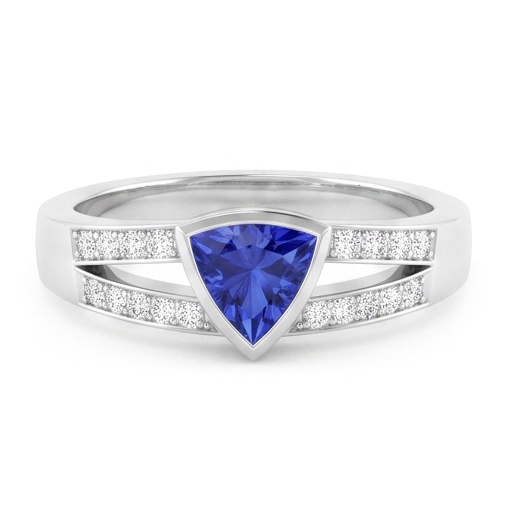 Natural Earth Mined Diamond ( Not Lab Grown ) Engagement Ring Trillion Sapphire Jewelry Split Shank 1 Carat