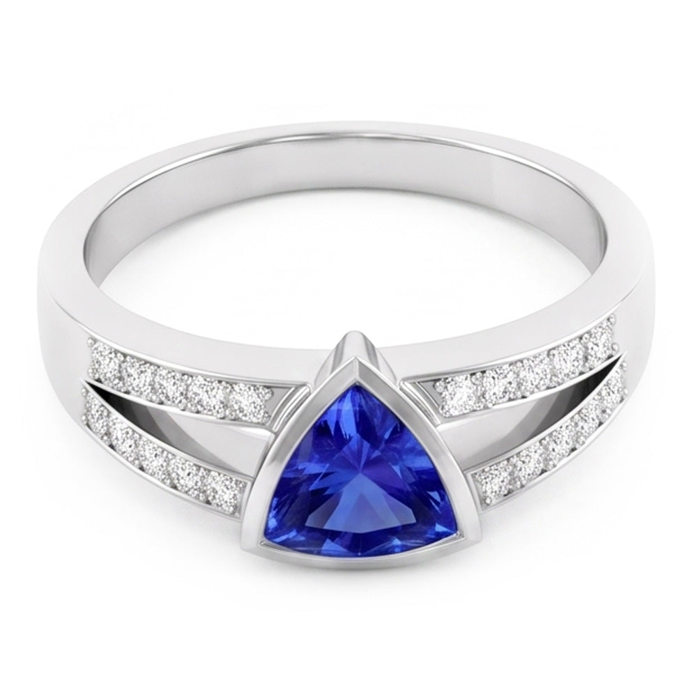 Natural Earth Mined Diamond ( Not Lab Grown ) Engagement Ring Trillion Sapphire Jewelry Split Shank 1 Carat