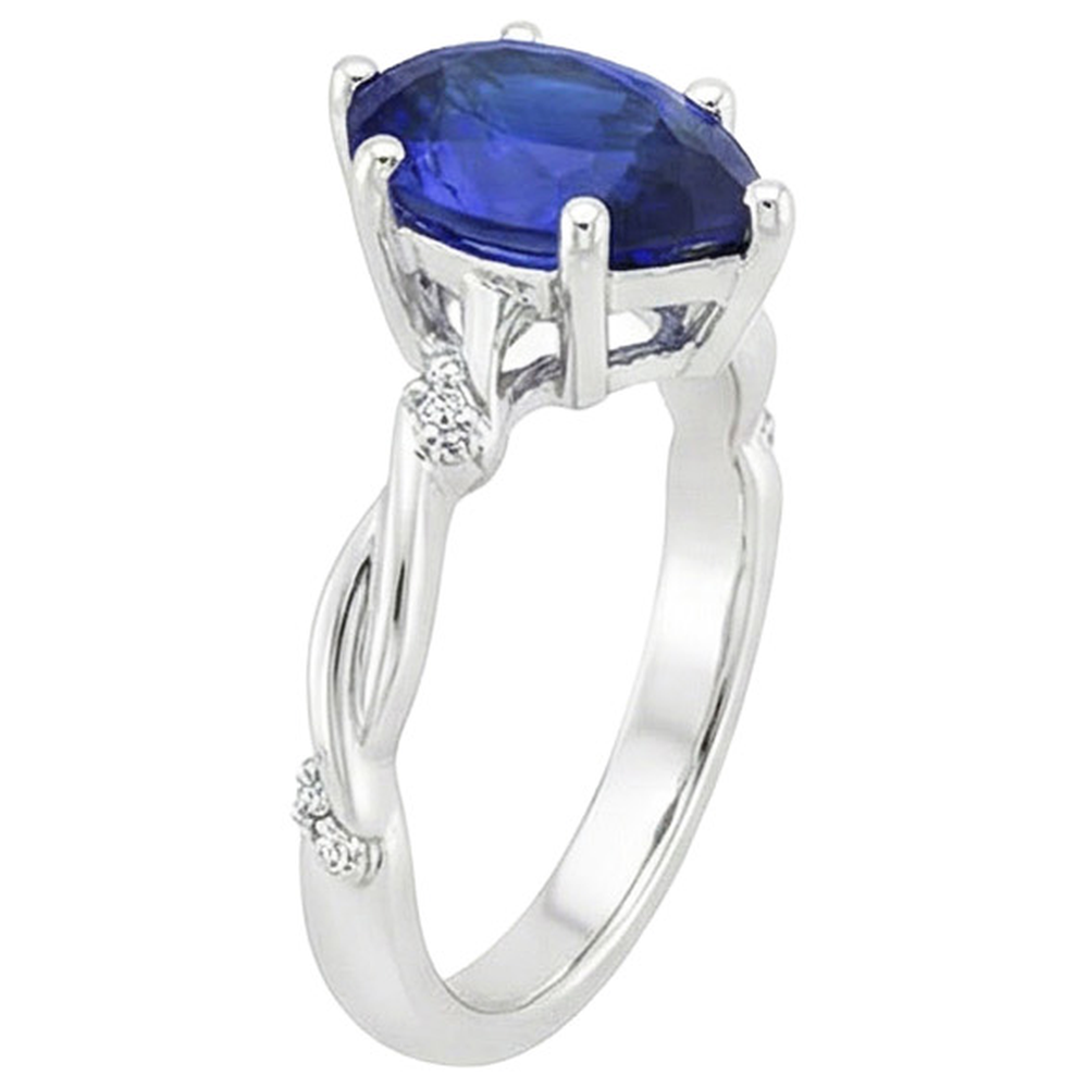 natural round sapphire 3ct ring on white background