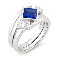 Natural Earth Mined Diamond ( Not Lab Grown ) Fancy Ring 2 Carats Bezel Princess Blue Sapphire