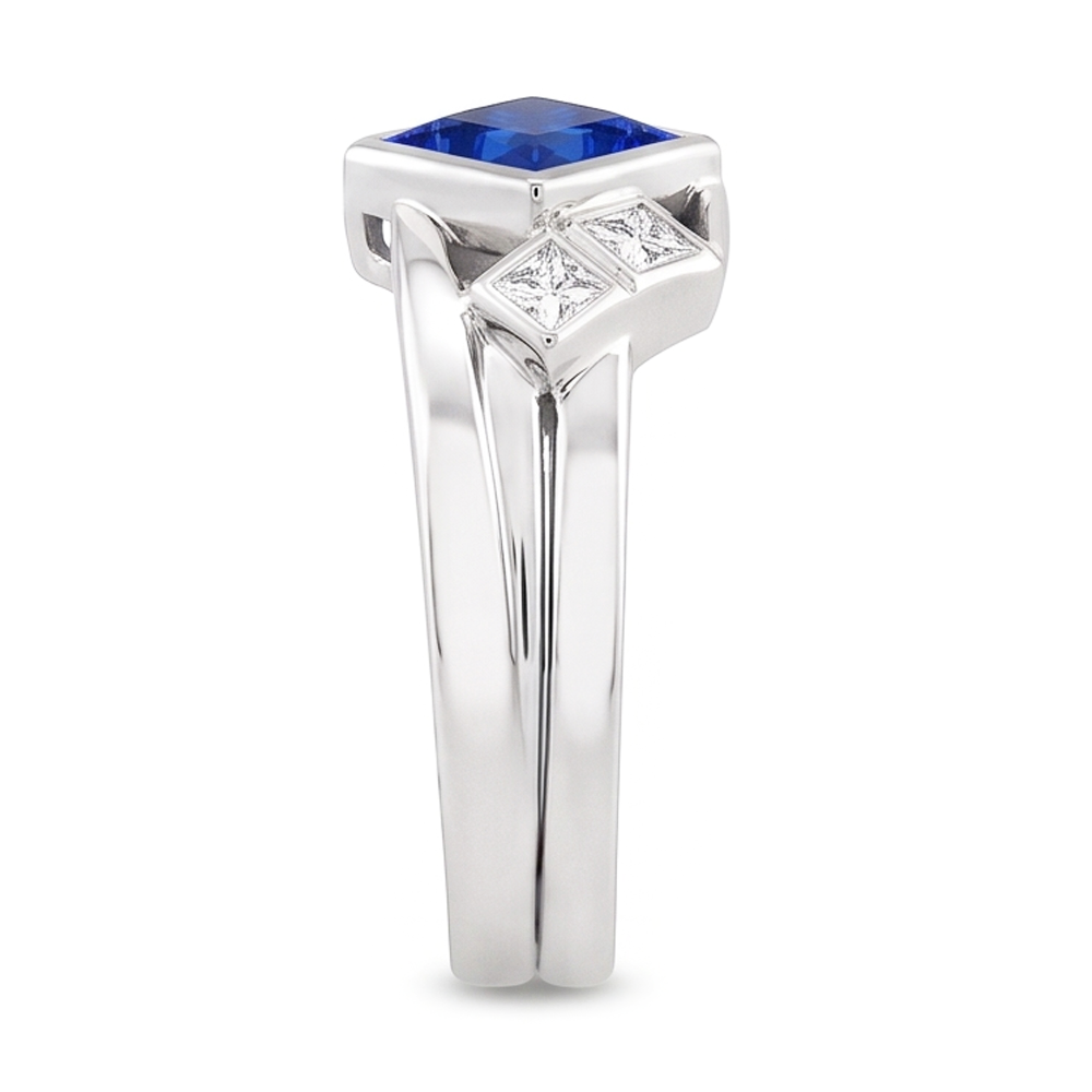 Natural Earth Mined Diamond ( Not Lab Grown ) Fancy Ring 2 Carats Bezel Princess Blue Sapphire