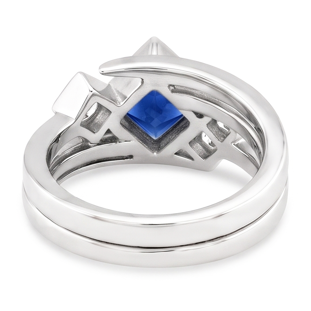 Natural Earth Mined Diamond ( Not Lab Grown ) Fancy Ring 2 Carats Bezel Princess Blue Sapphire