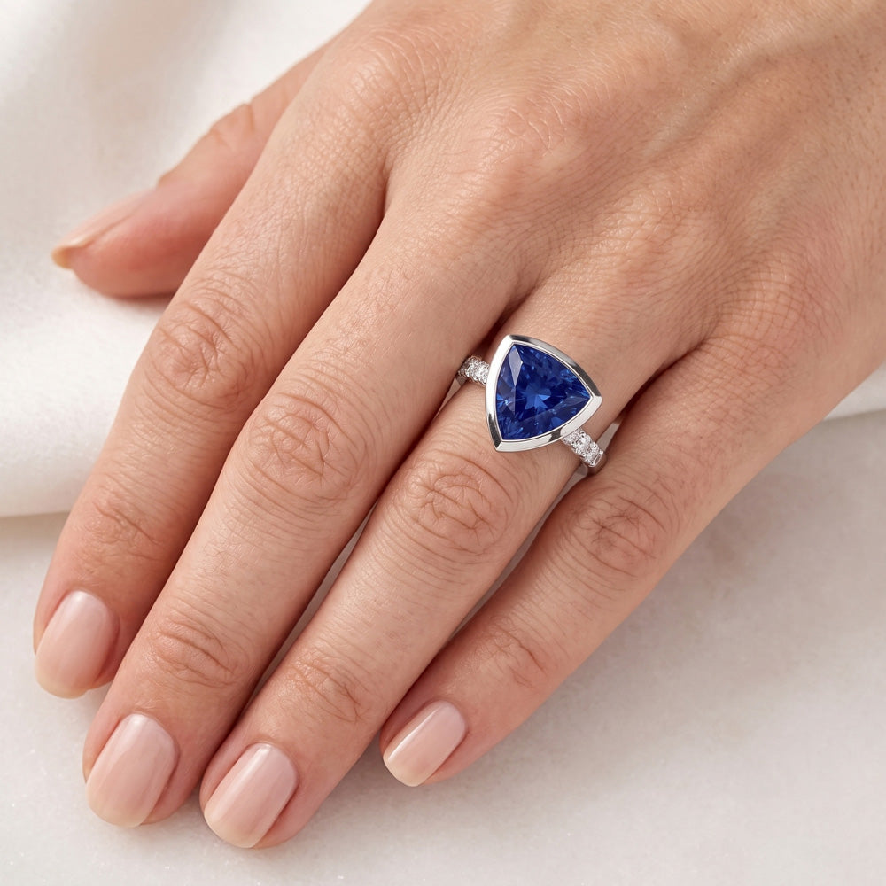 Natural Earth Mined Diamond ( Not Lab Grown ) Gemstone Jewelry 2 Carat Trillion Bezel Set Blue Sa...