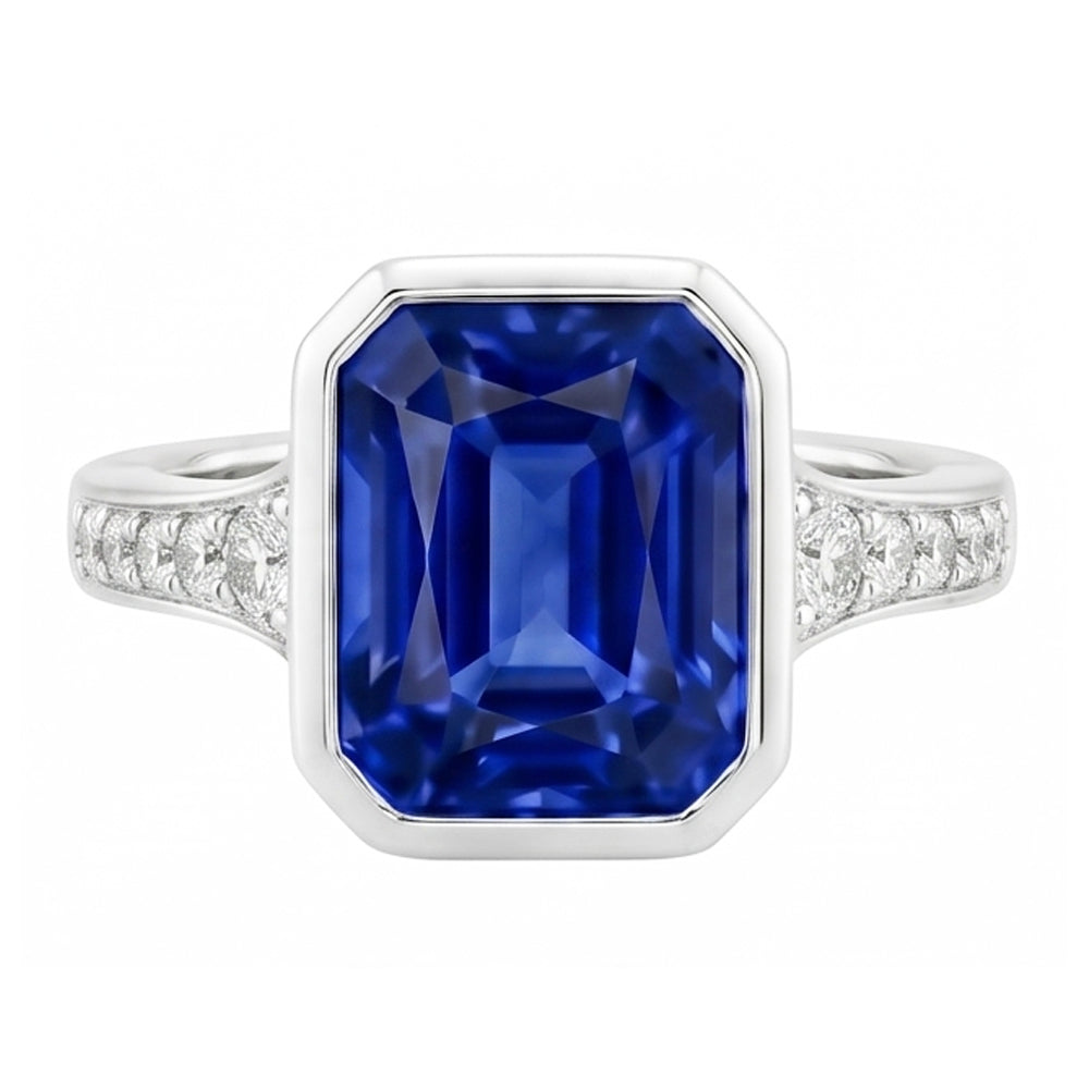 Natural Earth Mined Diamond ( Not Lab Grown ) Gemstone Jewelry Bezel Set Radiant Blue Sapphire Ri...