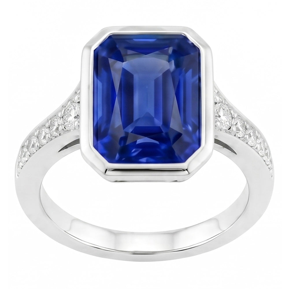 Natural Earth Mined Diamond ( Not Lab Grown ) Gemstone Jewelry Bezel Set Radiant Blue Sapphire Ri...