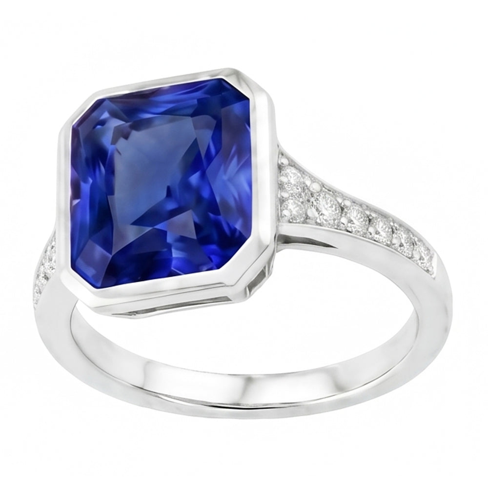 Natural Earth Mined Diamond ( Not Lab Grown ) Gemstone Jewelry Bezel Set Radiant Blue Sapphire Ri...