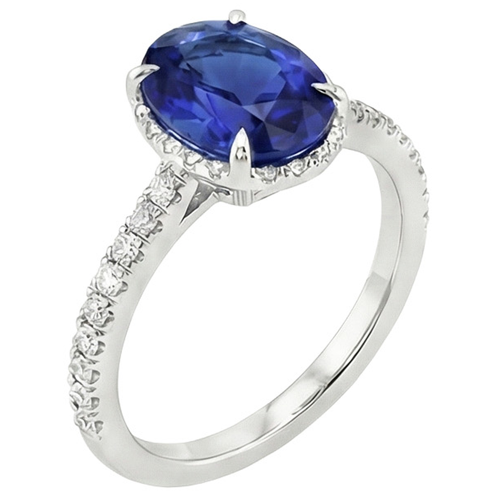 Natural Earth Mined Diamond ( Not Lab Grown ) Halo Anniversary Ring Oval Sri Lankan Sapphire 4 Carats
