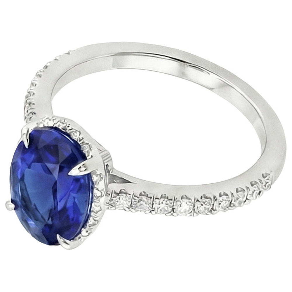 Natural Earth Mined Diamond ( Not Lab Grown ) Halo Anniversary Ring Oval Sri Lankan Sapphire 4 Carats