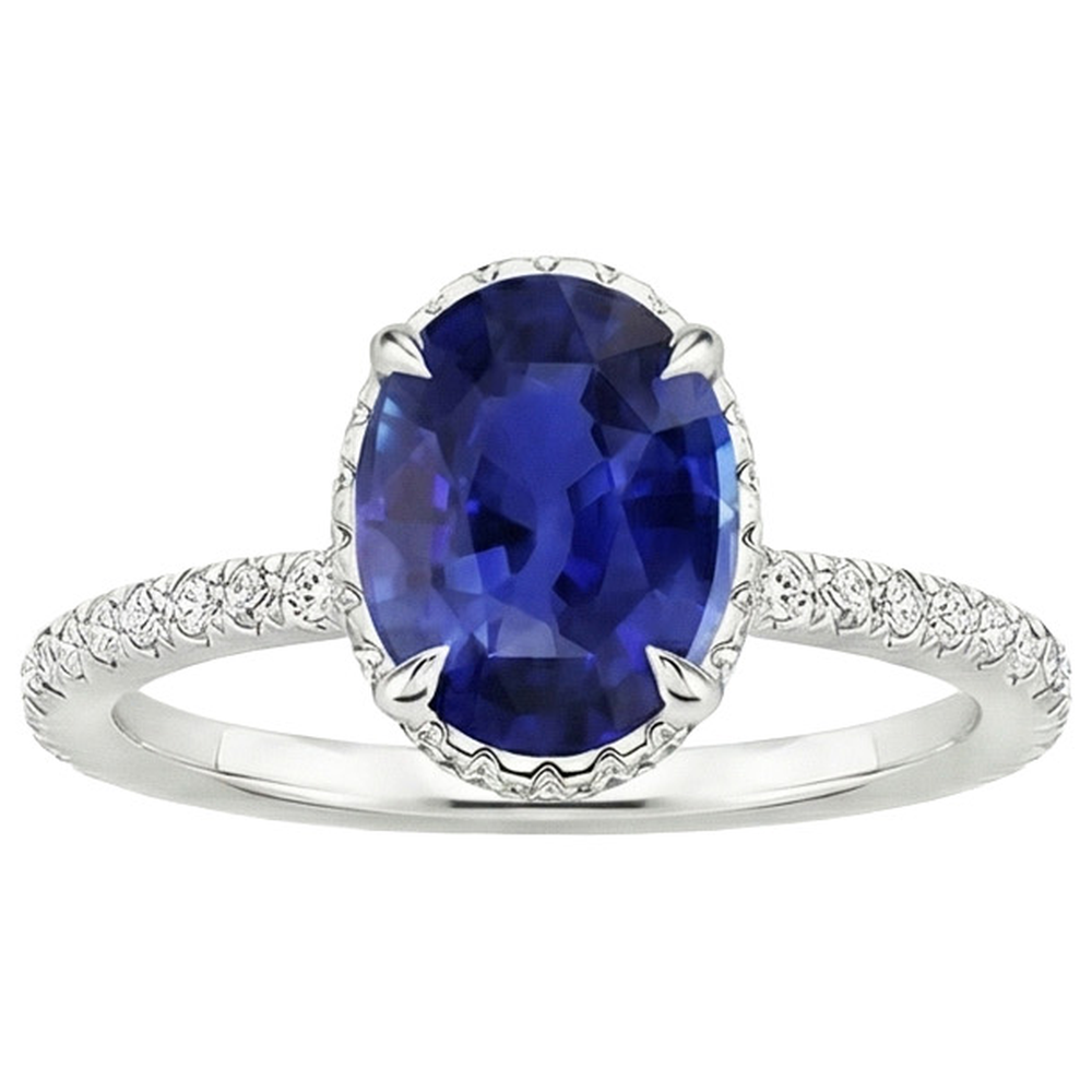 Natural Earth Mined Diamond ( Not Lab Grown ) Halo Anniversary Ring Oval Sri Lankan Sapphire 4 Carats