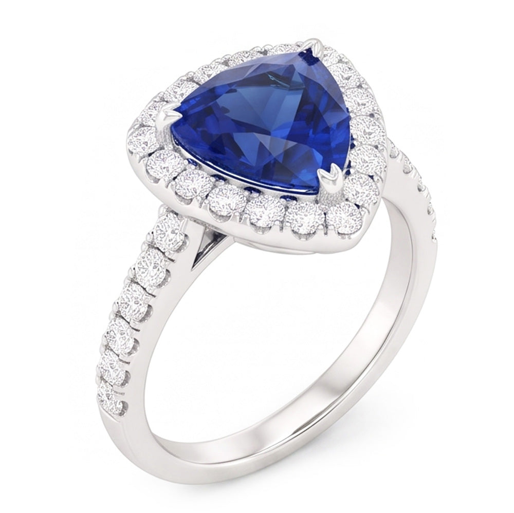 Natural Earth Mined Diamond ( Not Lab Grown ) Halo Anniversary Ring Trillion Cut Sapphire 3 Carats