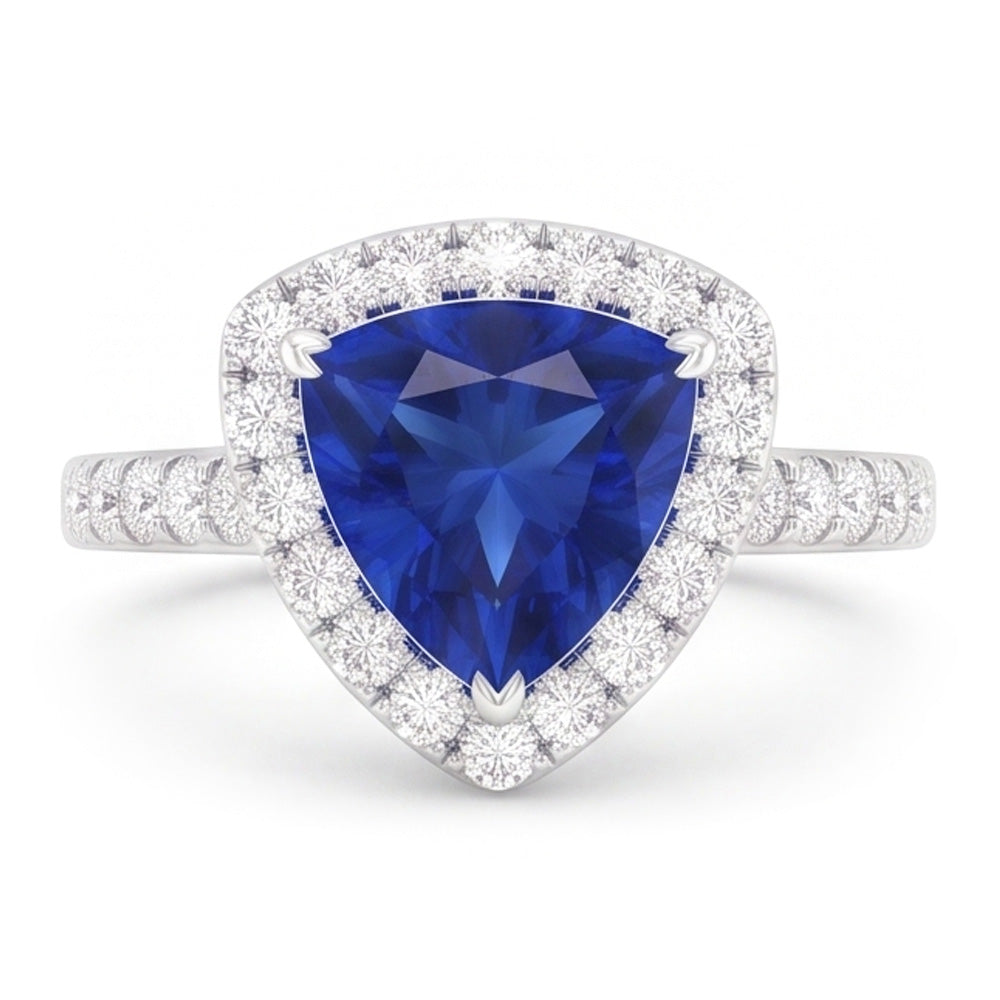 Natural Earth Mined Diamond ( Not Lab Grown ) Halo Anniversary Ring Trillion Cut Sapphire 3 Carats