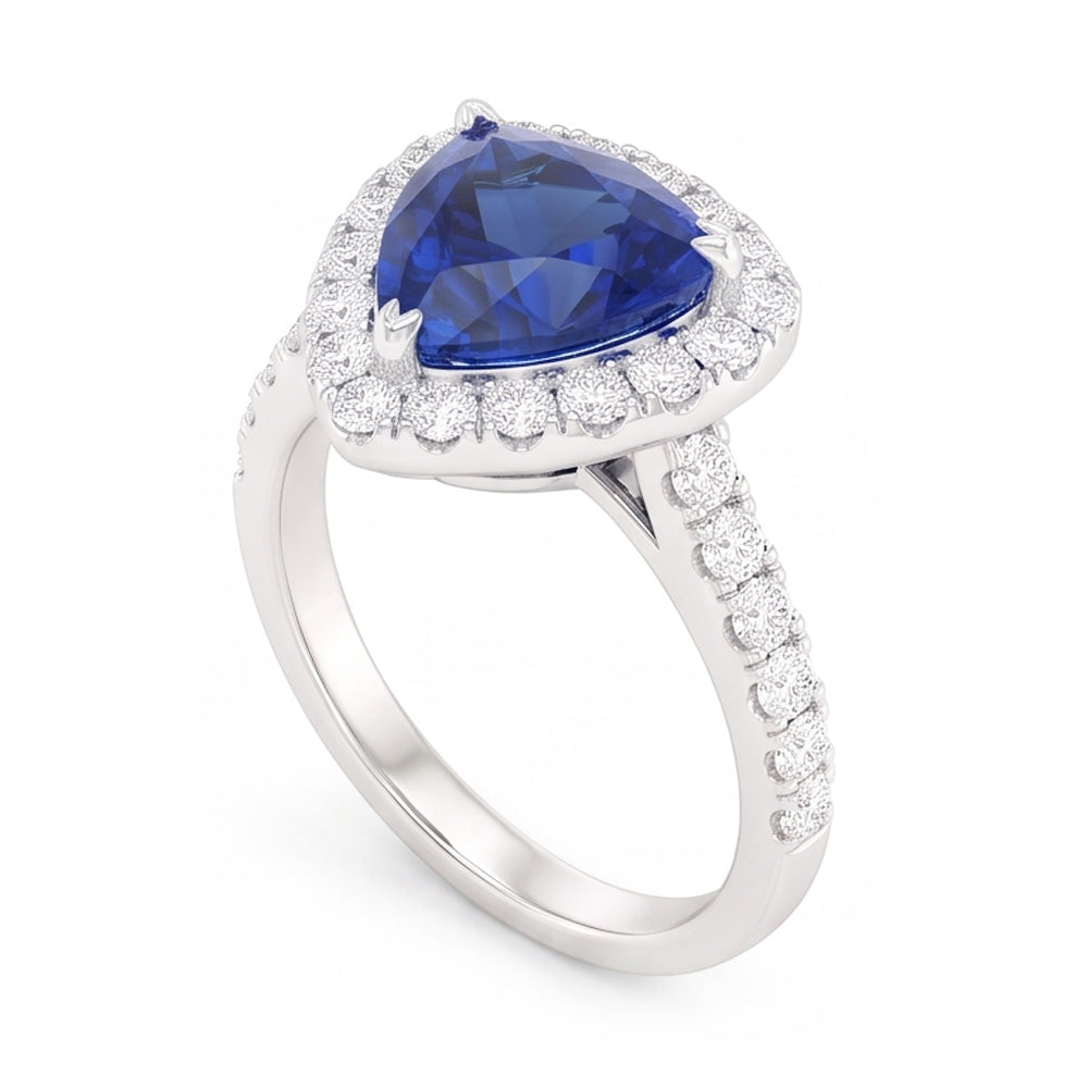 Natural Earth Mined Diamond ( Not Lab Grown ) Halo Anniversary Ring Trillion Cut Sapphire 3 Carats
