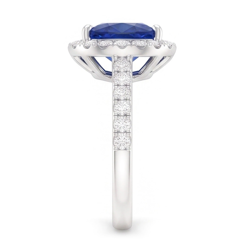 Natural Earth Mined Diamond ( Not Lab Grown ) Halo Anniversary Ring Trillion Cut Sapphire 3 Carats