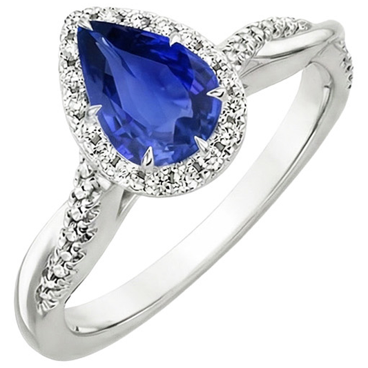 Natural Earth Mined Diamond ( Not Lab Grown ) Halo Blue Sapphire Solitaire With Accents Ring 5.50 Carats