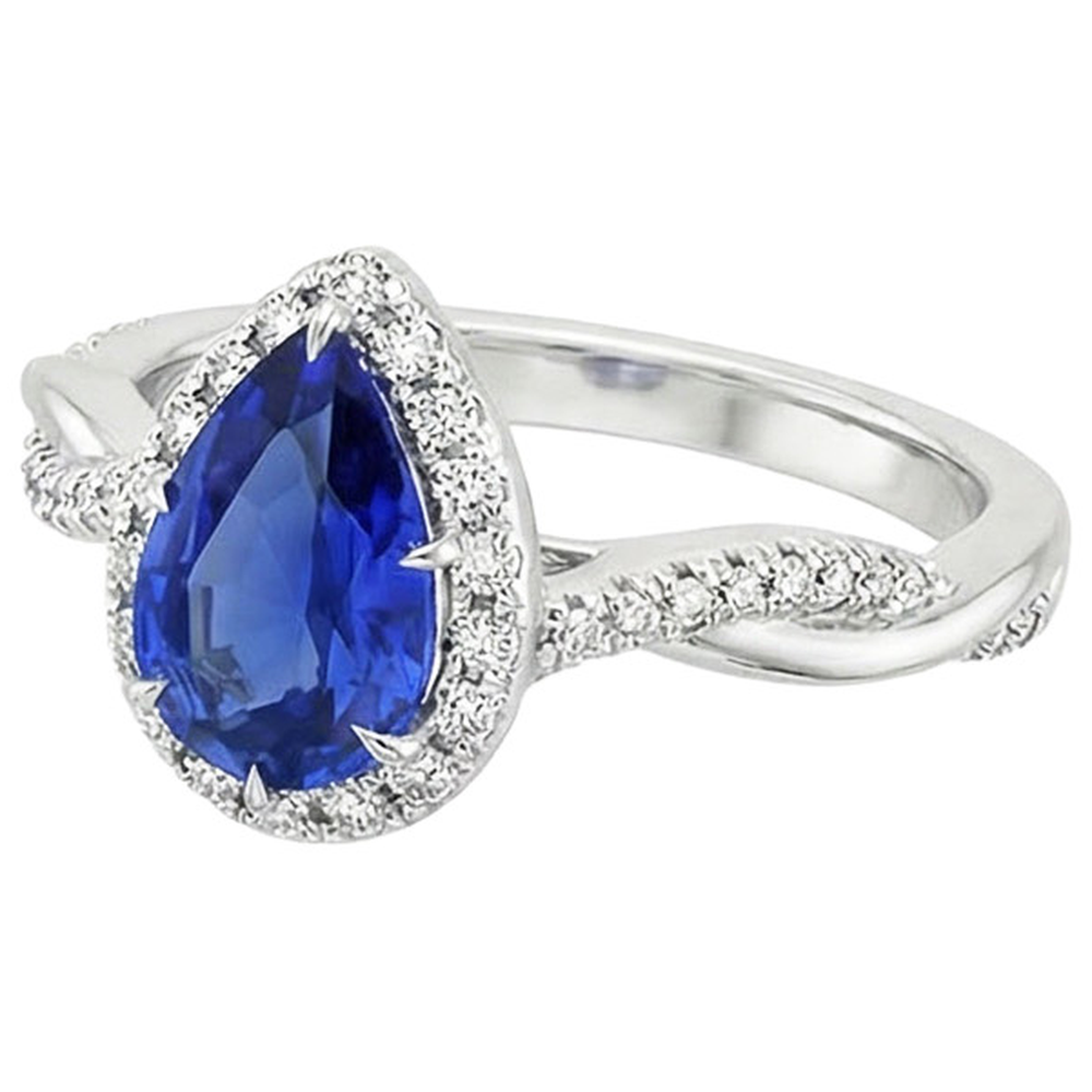 Natural Earth Mined Diamond ( Not Lab Grown ) Halo Blue Sapphire Solitaire With Accents Ring 5.50 Carats
