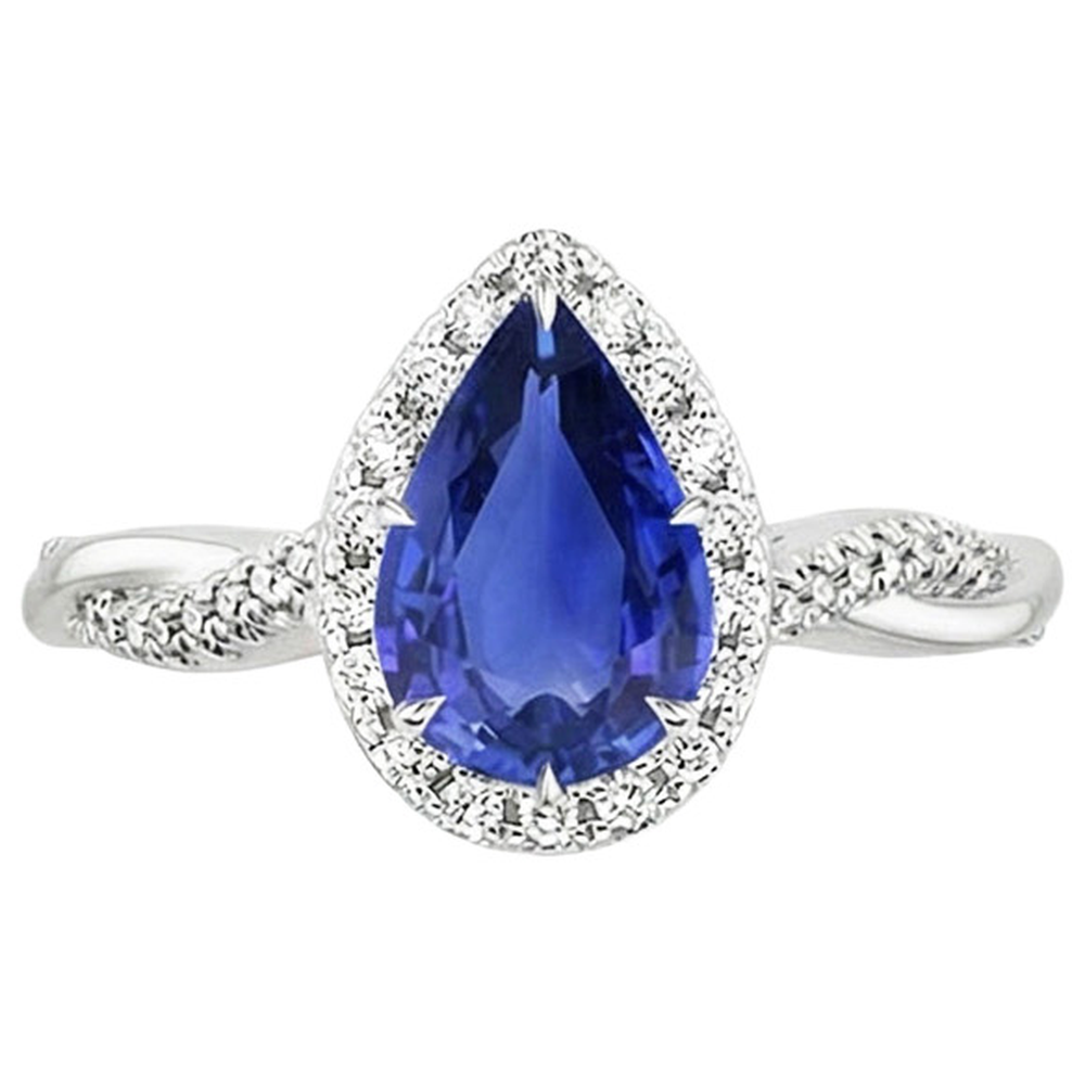 Natural Earth Mined Diamond ( Not Lab Grown ) Halo Blue Sapphire Solitaire With Accents Ring 5.50 Carats