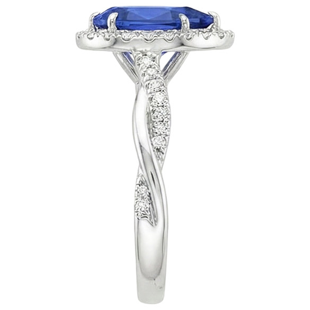 Natural Earth Mined Diamond ( Not Lab Grown ) Halo Blue Sapphire Solitaire With Accents Ring 5.50 Carats