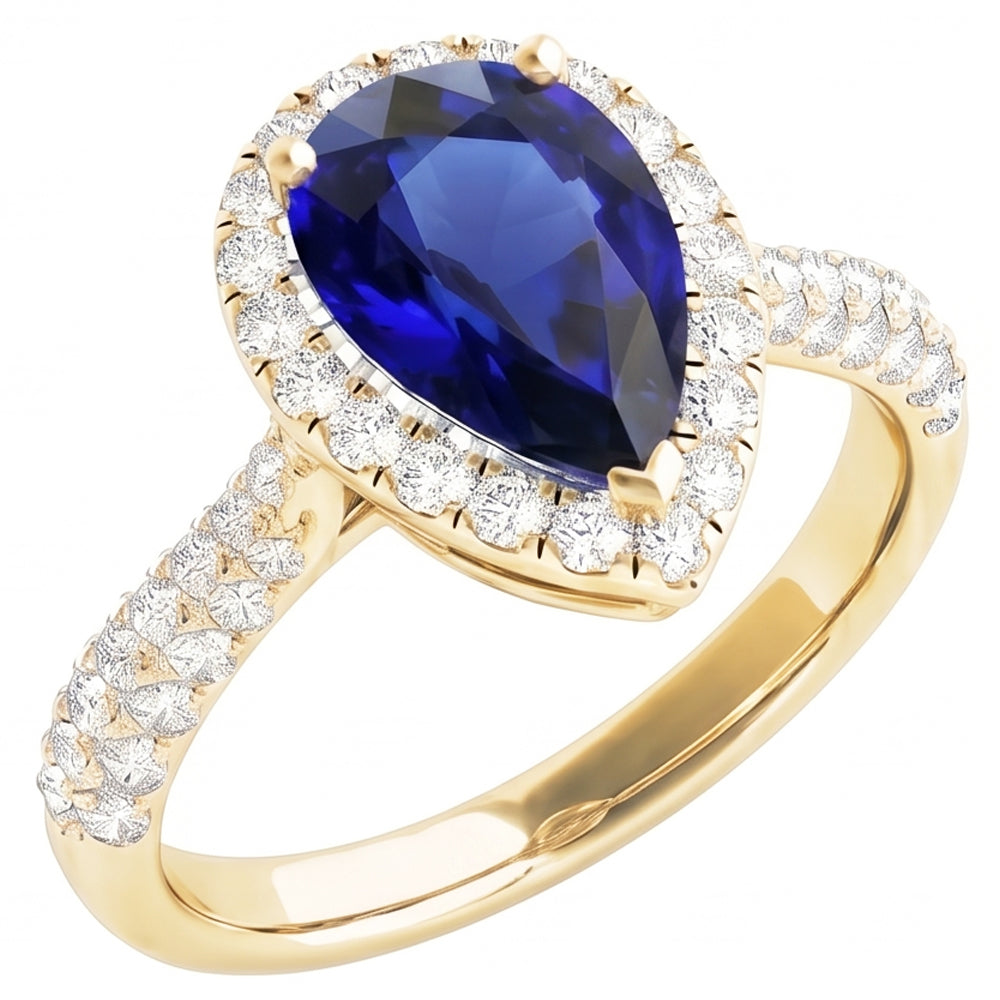 Natural Earth Mined Diamond ( Not Lab Grown ) Halo Blue Sapphire Wedding Ring Yellow Gold 5 Carats