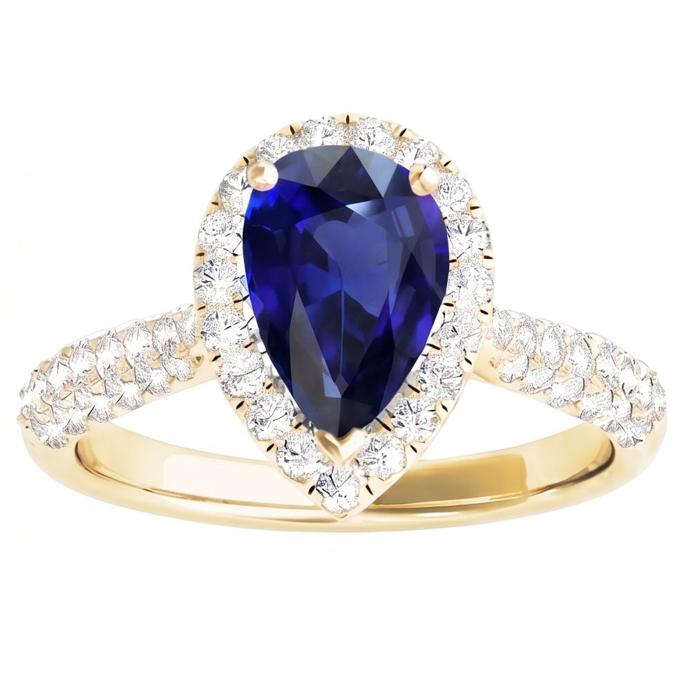 Natural Earth Mined Diamond ( Not Lab Grown ) Halo Blue Sapphire Wedding Ring Yellow Gold 5 Carats