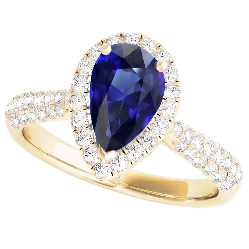 Natural Earth Mined Diamond ( Not Lab Grown ) Halo Blue Sapphire Wedding Ring Yellow Gold 5 Carats