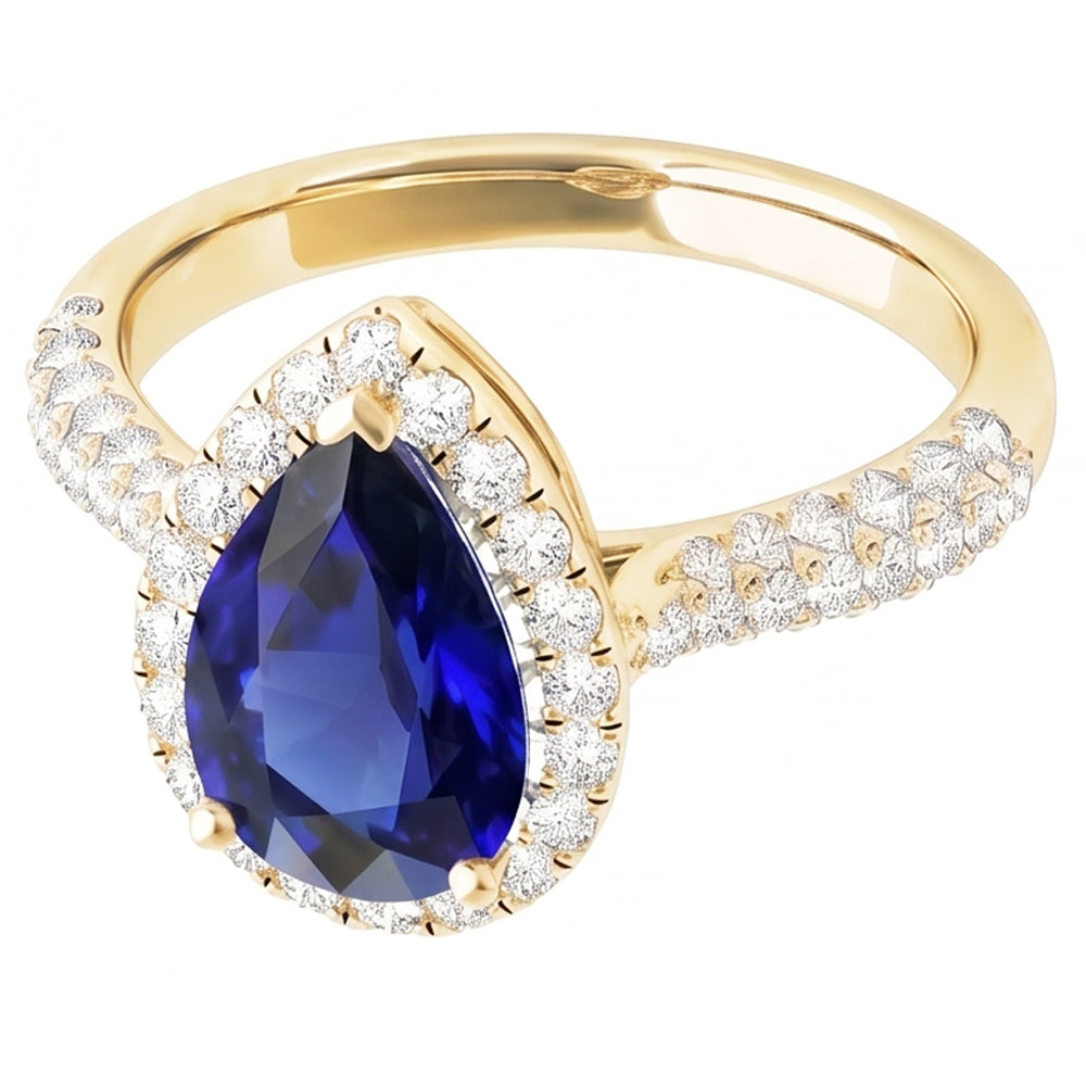 Natural Earth Mined Diamond ( Not Lab Grown ) Halo Blue Sapphire Wedding Ring Yellow Gold 5 Carats
