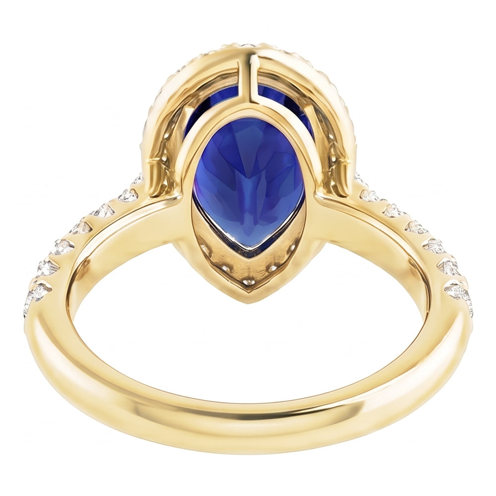 Natural Earth Mined Diamond ( Not Lab Grown ) Halo Blue Sapphire Wedding Ring Yellow Gold 5 Carats