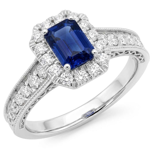 Natural Earth Mined Diamond ( Not Lab Grown ) Halo Emerald Ring Ceylon Sapphire 3 Carats Women’s Jewelry