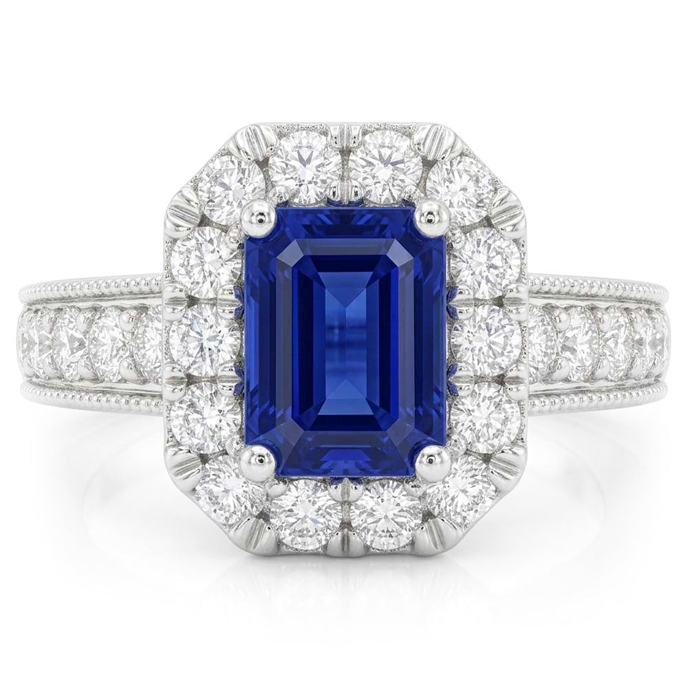 Natural Earth Mined Diamond ( Not Lab Grown ) Halo Emerald Ring Ceylon Sapphire 3 Carats Women’s Jewelry