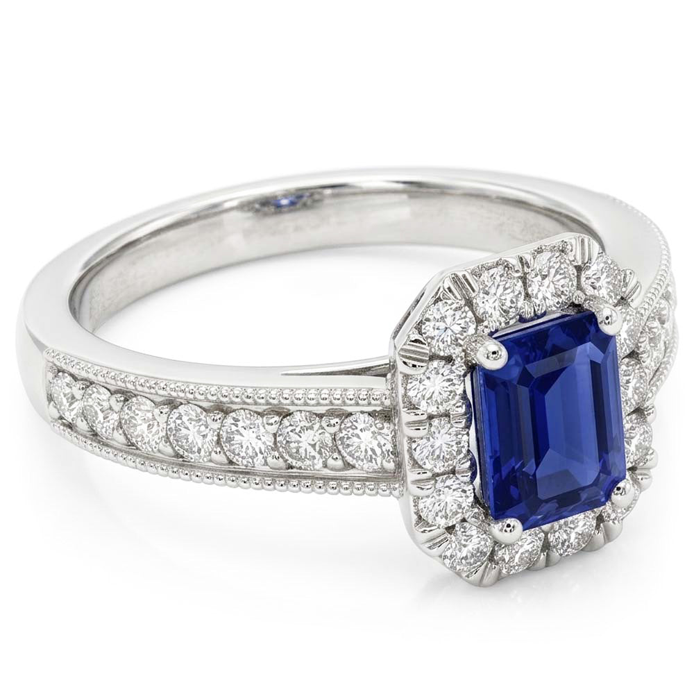 Natural Earth Mined Diamond ( Not Lab Grown ) Halo Emerald Ring Ceylon Sapphire 3 Carats Women’s Jewelry