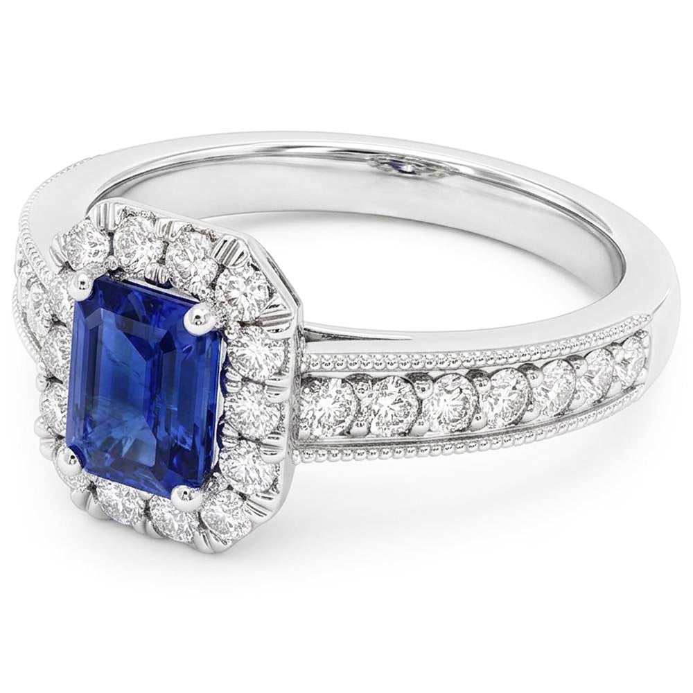 Natural Earth Mined Diamond ( Not Lab Grown ) Halo Emerald Ring Ceylon Sapphire 3 Carats Women’s Jewelry