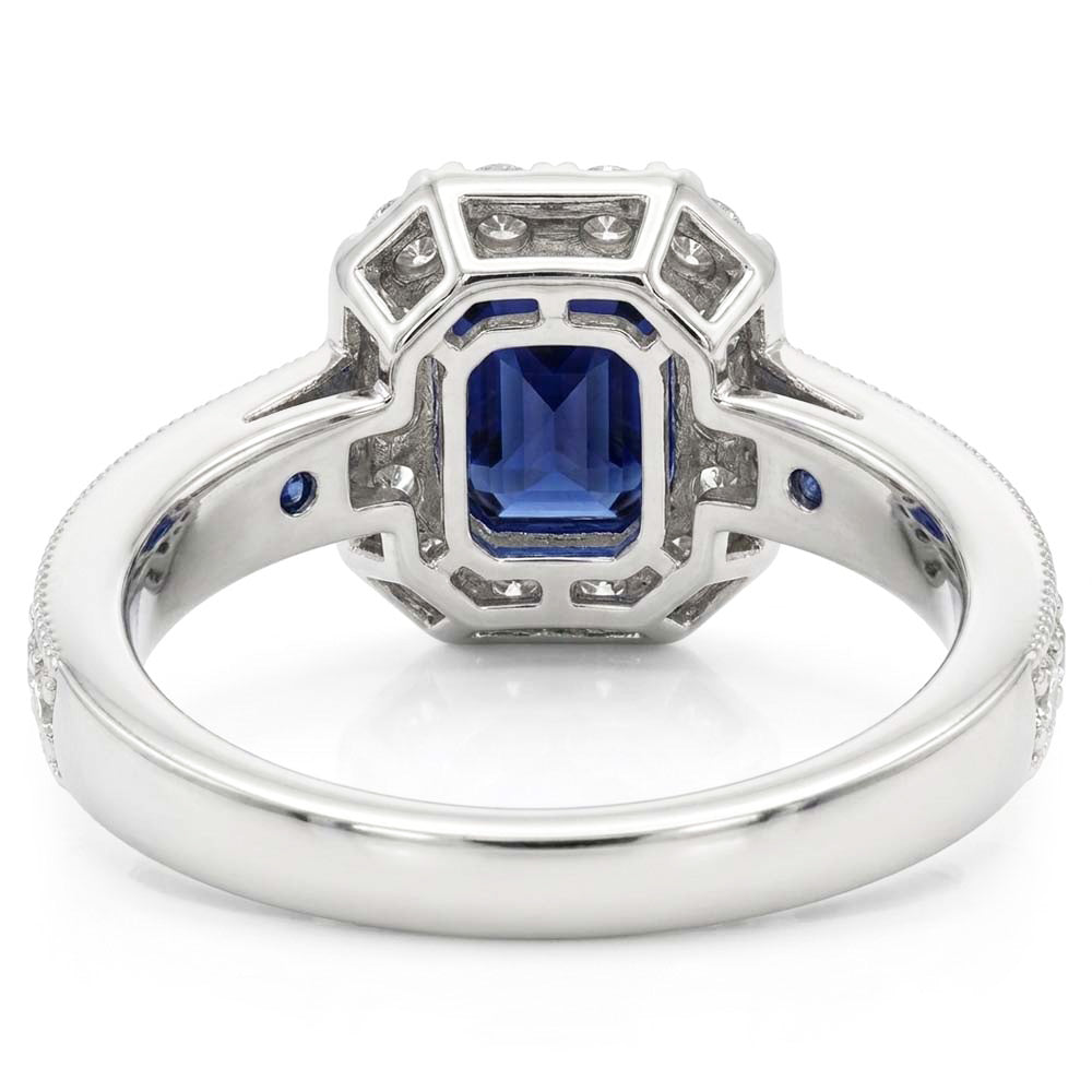 Natural Earth Mined Diamond ( Not Lab Grown ) Halo Emerald Ring Ceylon Sapphire 3 Carats Women’s Jewelry