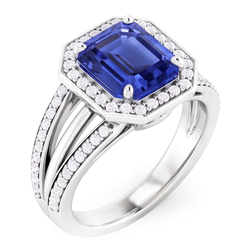 Natural Earth Mined Diamond ( Not Lab Grown ) Halo Emerald Sapphire Engagement Ring Split Shank 4.50 Carats