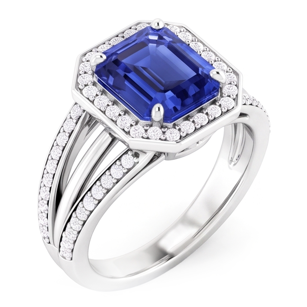 Natural Earth Mined Diamond ( Not Lab Grown ) Halo Emerald Sapphire Engagement Ring Split Shank 4.50 Carats
