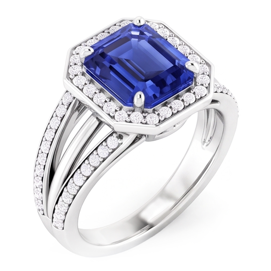 Natural Earth Mined Diamond ( Not Lab Grown ) Halo Emerald Sapphire Engagement Ring Split Shank 4.50 Carats
