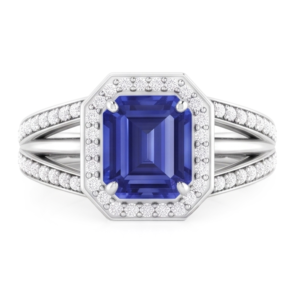 Natural Earth Mined Diamond ( Not Lab Grown ) Halo Emerald Sapphire Engagement Ring Split Shank 4.50 Carats