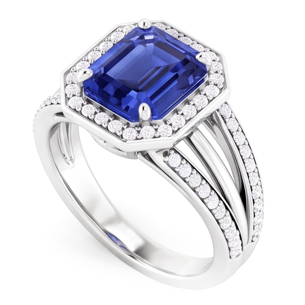 Natural Earth Mined Diamond ( Not Lab Grown ) Halo Emerald Sapphire Engagement Ring Split Shank 4.50 Carats