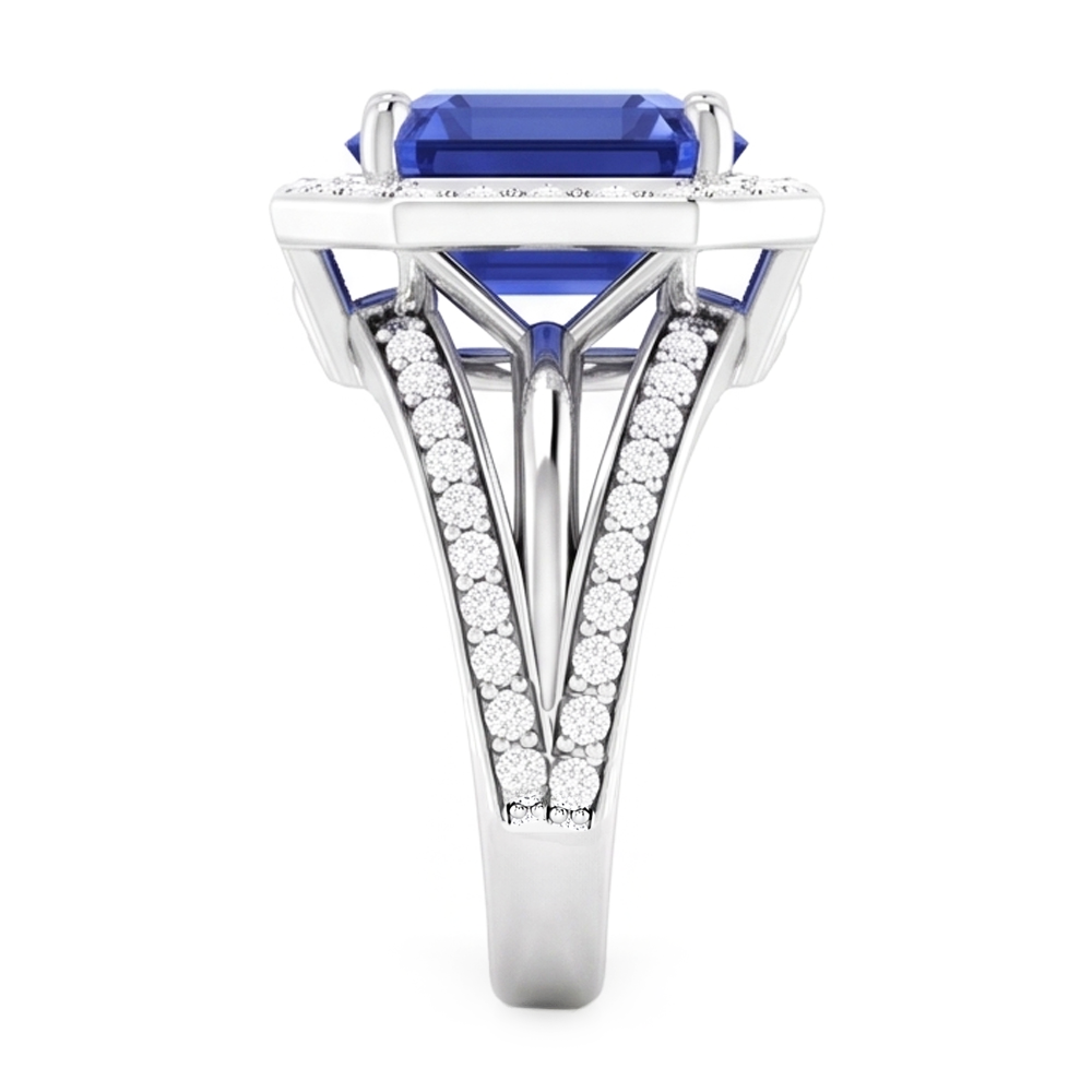 Natural Earth Mined Diamond ( Not Lab Grown ) Halo Emerald Sapphire Engagement Ring Split Shank 4.50 Carats