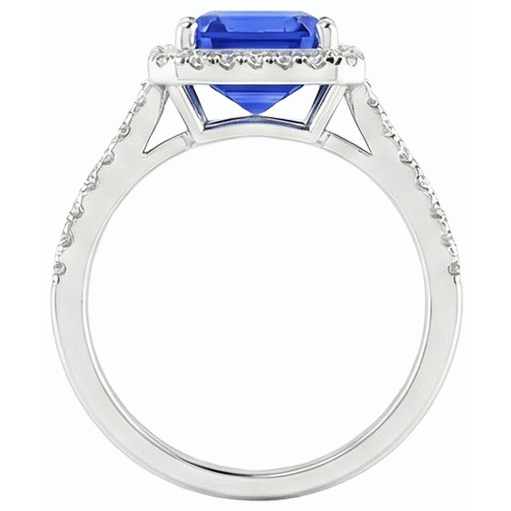 Natural Earth Mined Diamond ( Not Lab Grown ) Halo Emerald Sri Lankan Sapphire Ring 4.50 Carats Gold