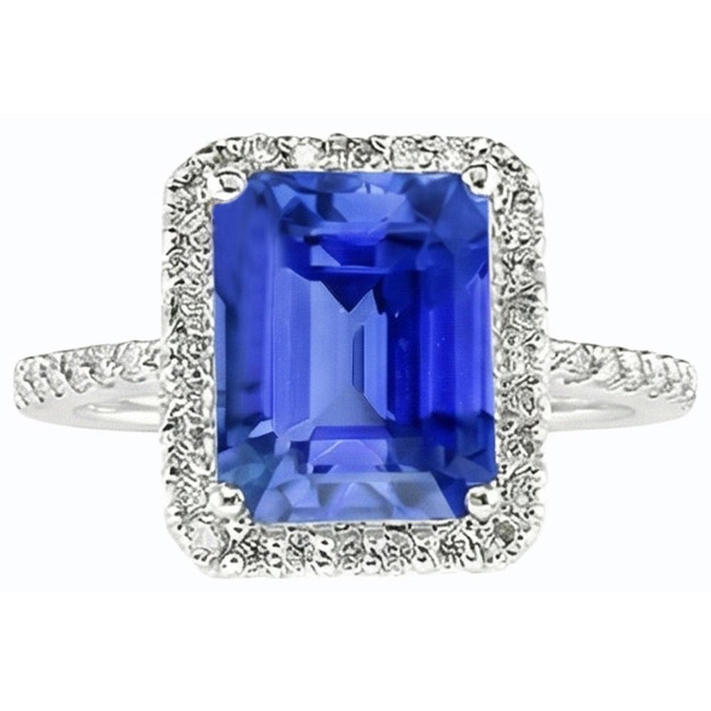 Natural Earth Mined Diamond ( Not Lab Grown ) Halo Emerald Sri Lankan Sapphire Ring 4.50 Carats Gold