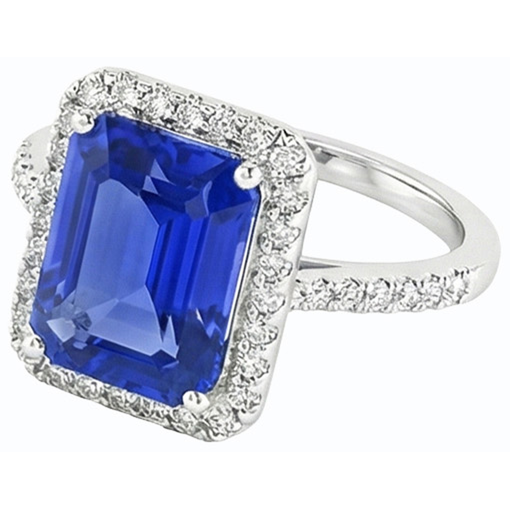 Natural Earth Mined Diamond ( Not Lab Grown ) Halo Emerald Sri Lankan Sapphire Ring 4.50 Carats Gold
