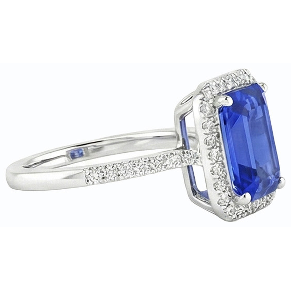 Natural Earth Mined Diamond ( Not Lab Grown ) Halo Emerald Sri Lankan Sapphire Ring 4.50 Carats Gold