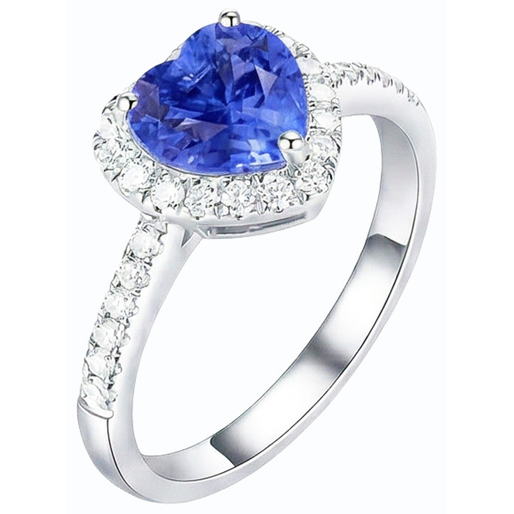 Natural Earth Mined Diamond ( Not Lab Grown ) Halo Heart Shaped Blue Sapphire Ring 3.50 Carats